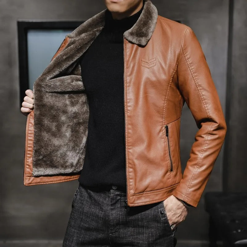 Men's Faux-Fur Collar Windproof Zip Jacket