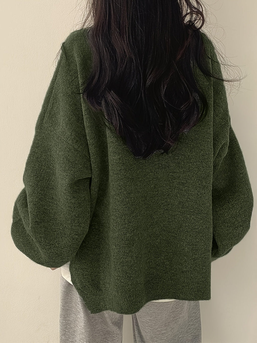Women's Thick Knit Relaxed Round Neck Drop-Shoulder Pullover
