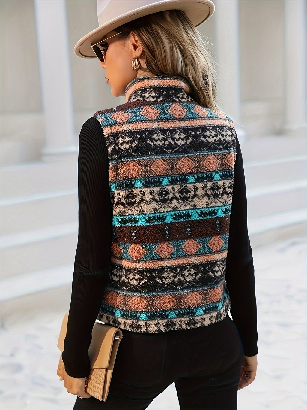 Women's Patterned Zip-Front Vest