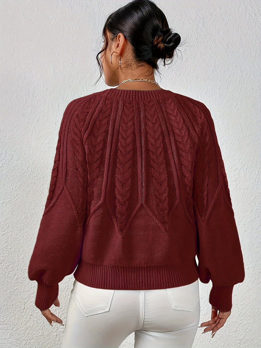 Women's Cable-Knit Lantern Sleeve Sweater