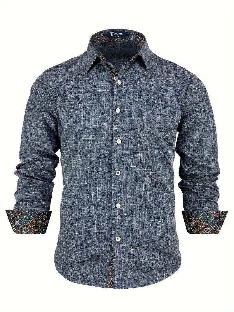 Men's Tailored Button-Up Shirt with Contrast Collar and Cuffs