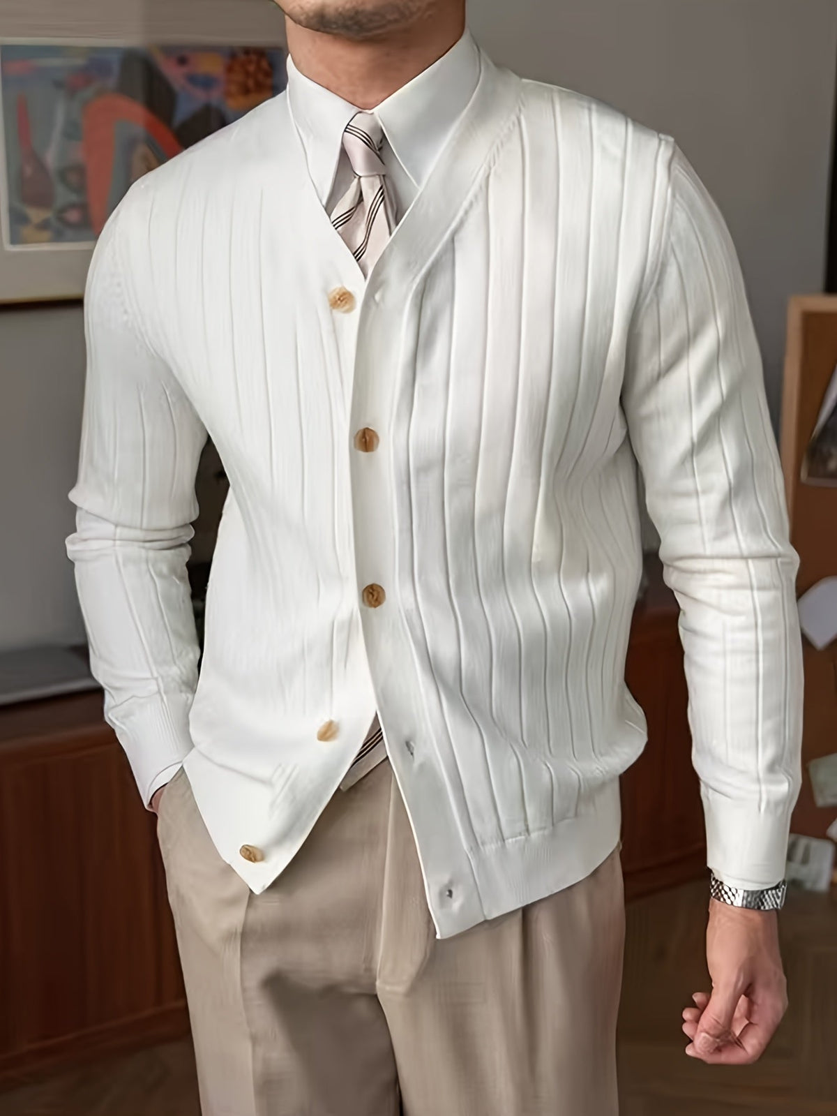 Men's Ribbed Button-Up Cardigan Sweater