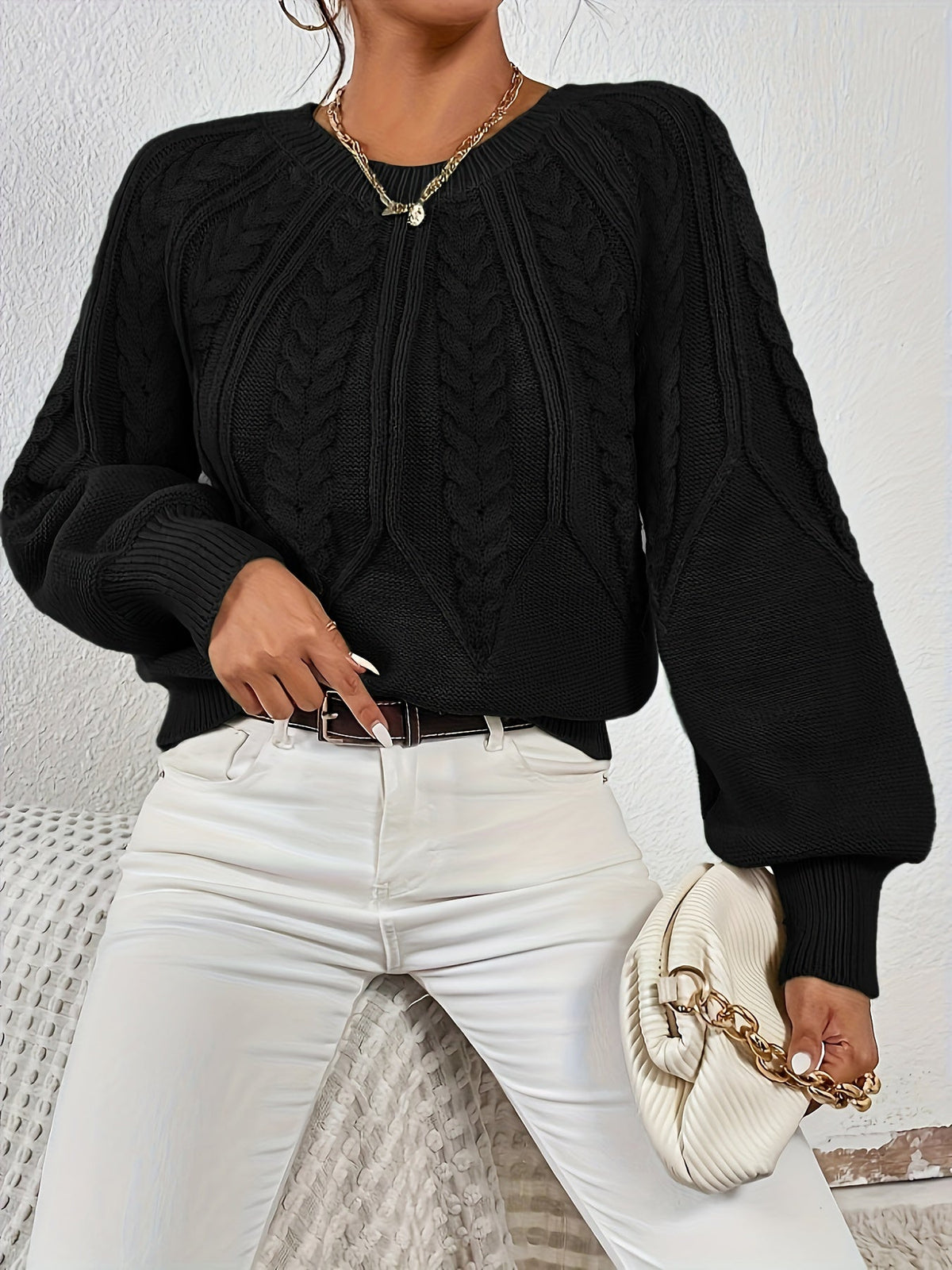 Women's Cable-Knit Lantern Sleeve Sweater