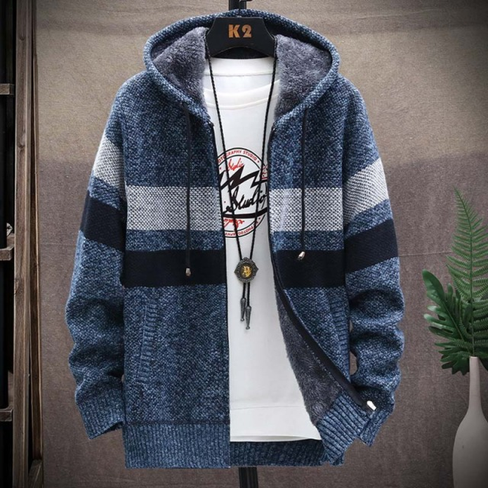 Men's Lightweight Longline Hooded Cardigan - Dark Blue