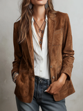 Women's Button-Down Suede Blazer - Brown