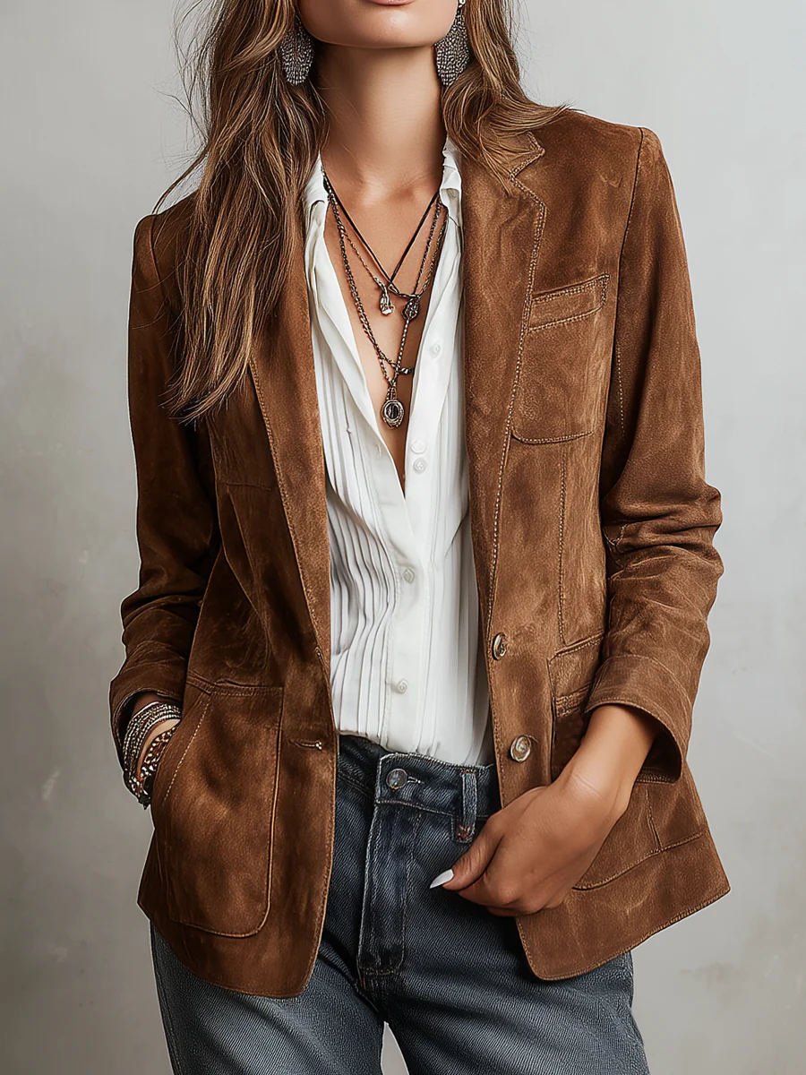 Women's Button-Down Suede Blazer