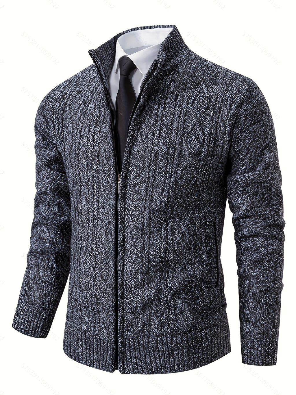 Men's Cable-Knit Stand Collar Full-Zip Cardigan