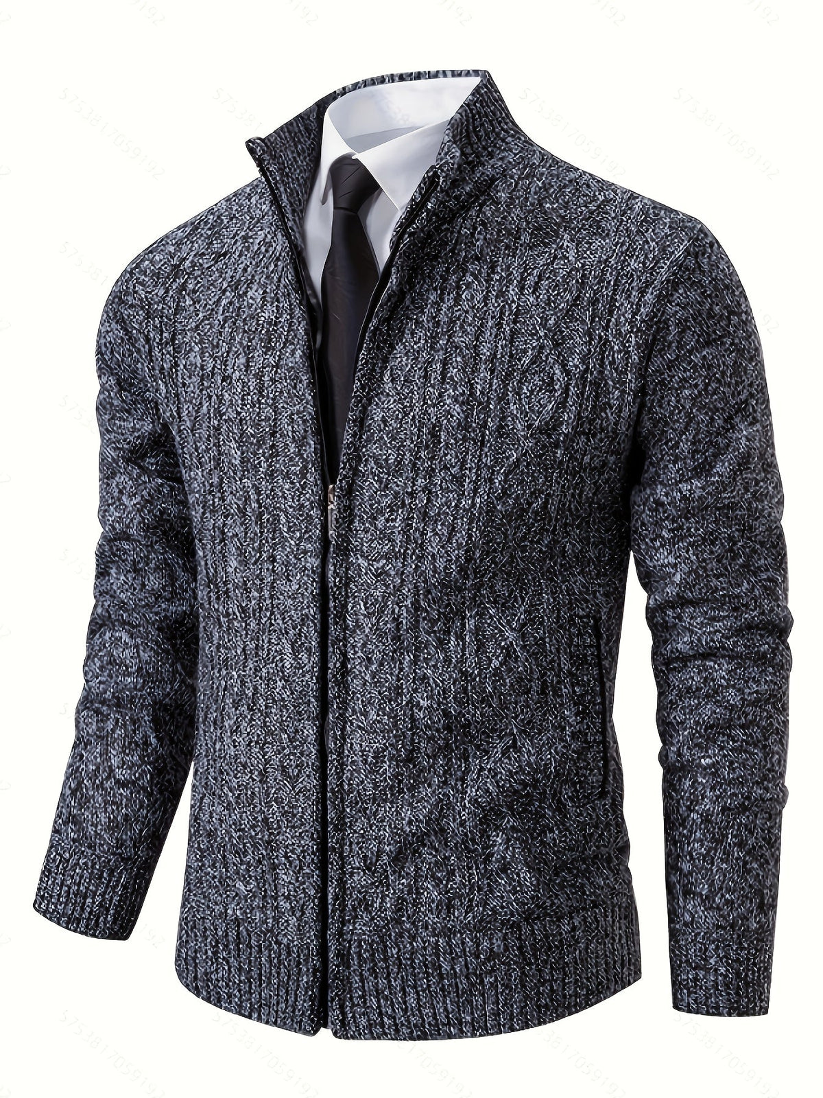 Men's Cable-Knit Stand Collar Full-Zip Cardigan