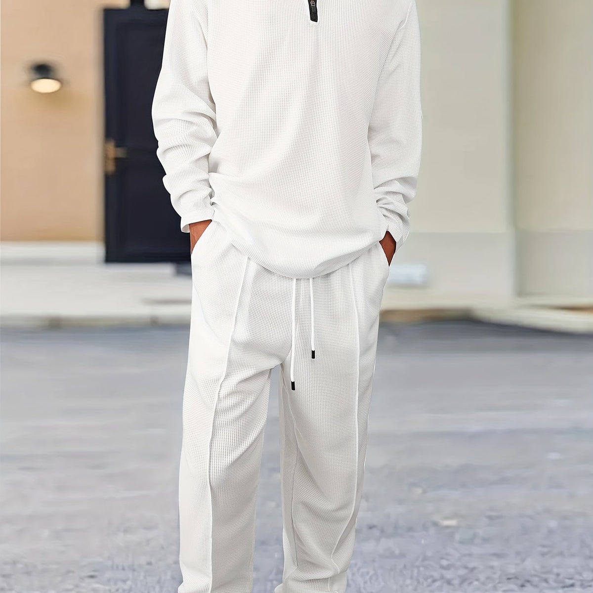 Men's Relaxed Textured Two-Piece Set - White
