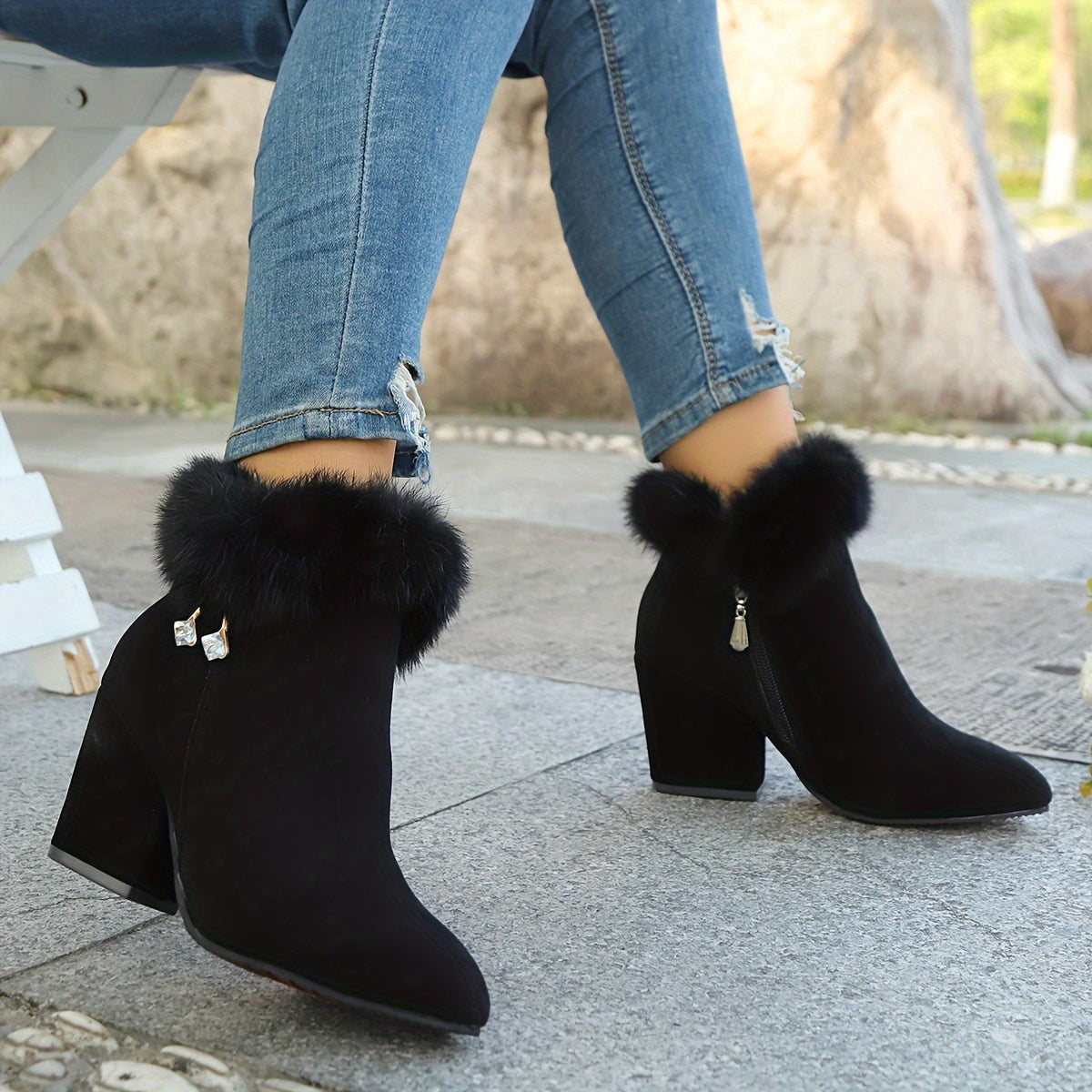 Women's Plush-Trim Pointed-Toe Ankle Boots