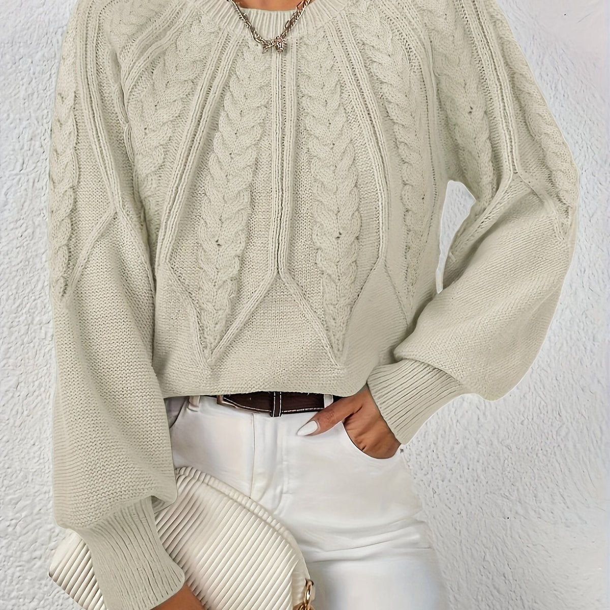 Women's Cable-Knit Lantern Sleeve Sweater