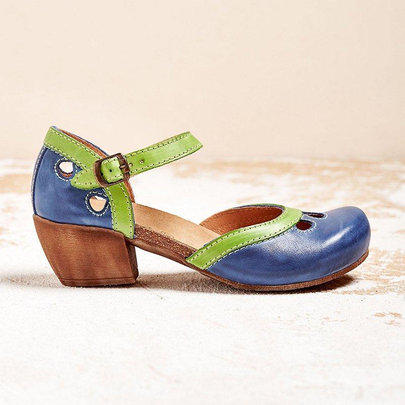 Women's Color-Block Ankle Strap Mary Jane Flats