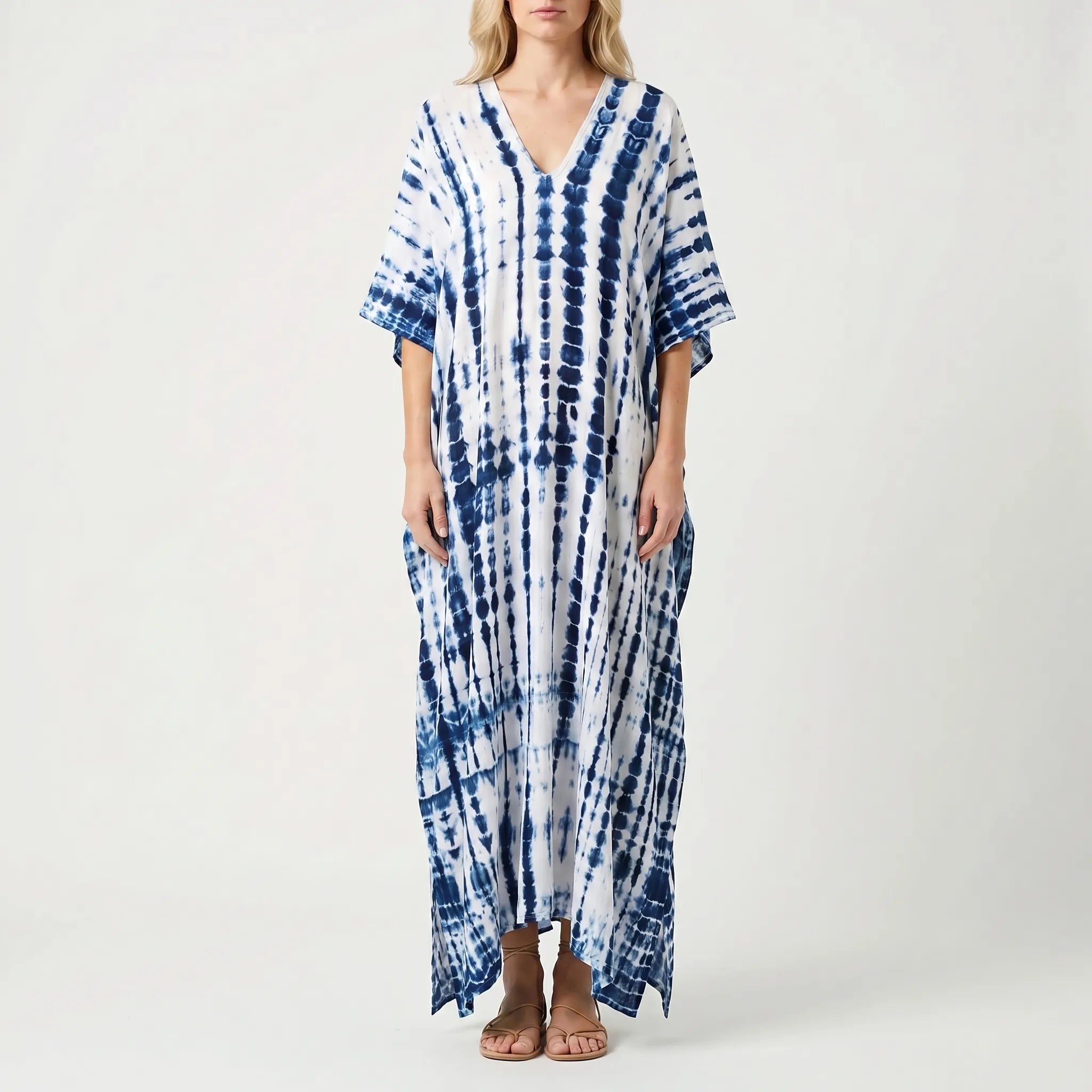 Women's Summer Caftan Maxi Dress - Loose V Neck Casual Boho