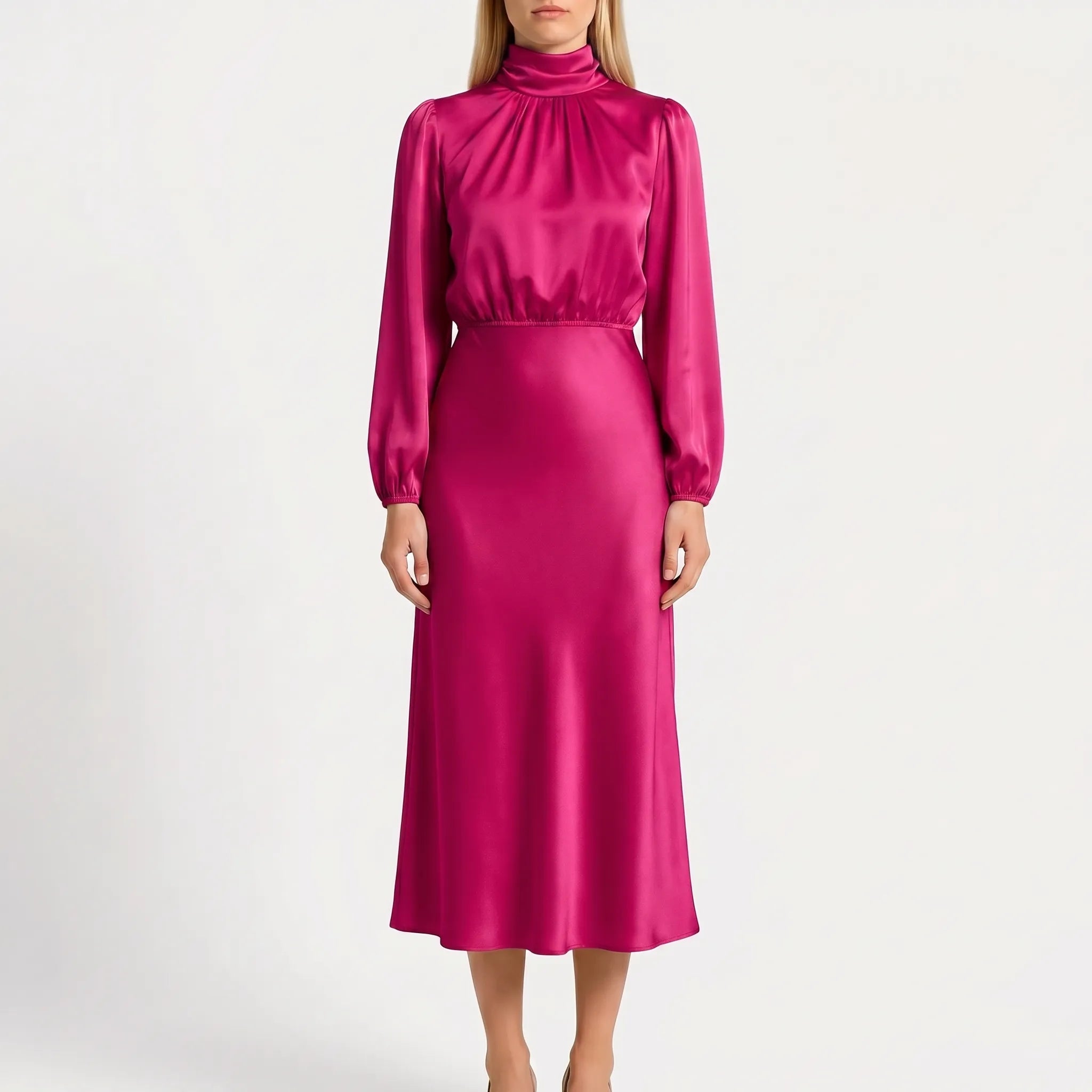 Long Sleeve High Neck Midi Dress