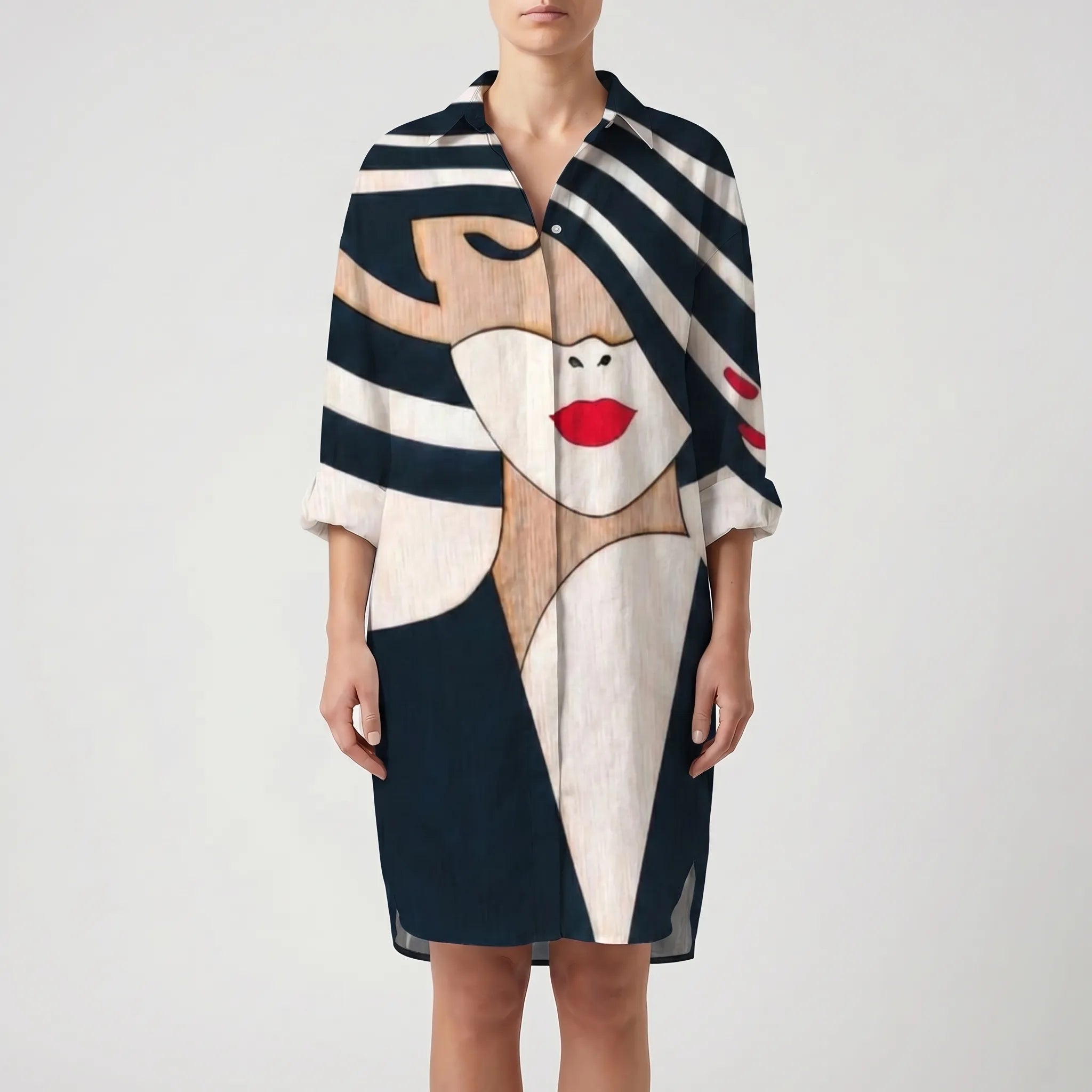Printed Button-Front Shirt Dress