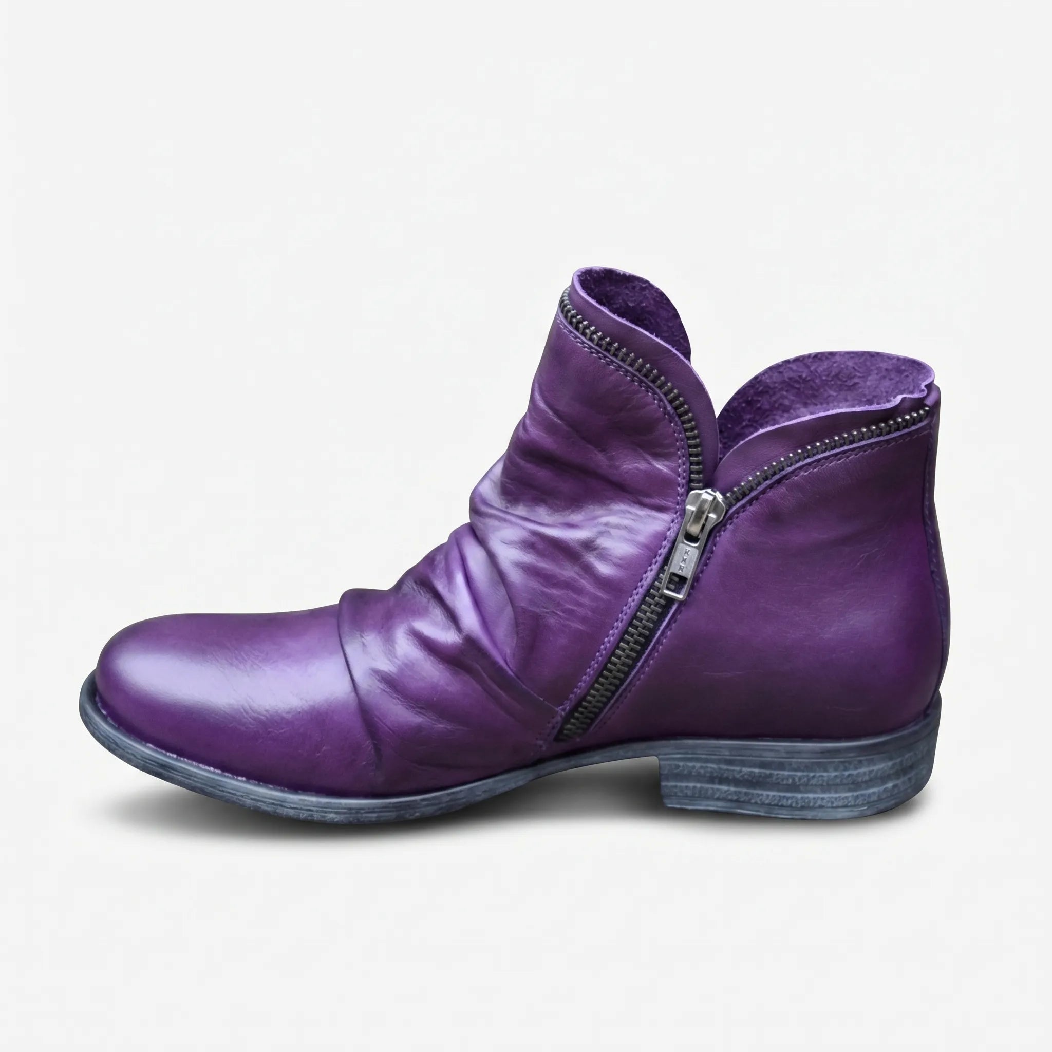 Ruched Leather Ankle Boots