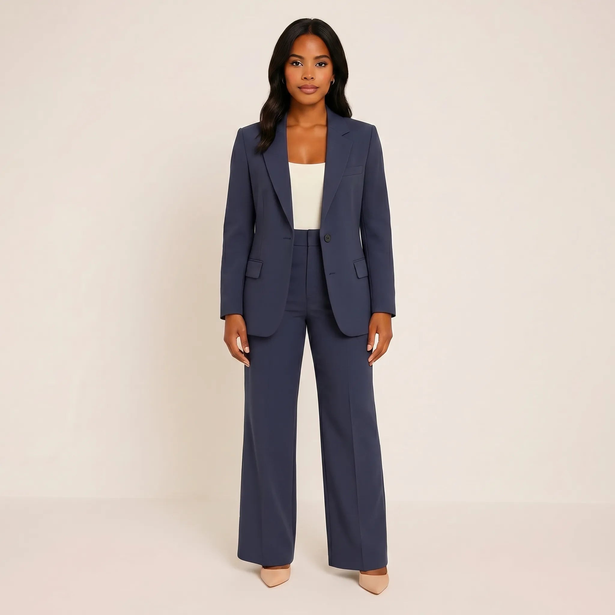 Women's One Button Blazer and Flare Pants 2 Piece Suit Set