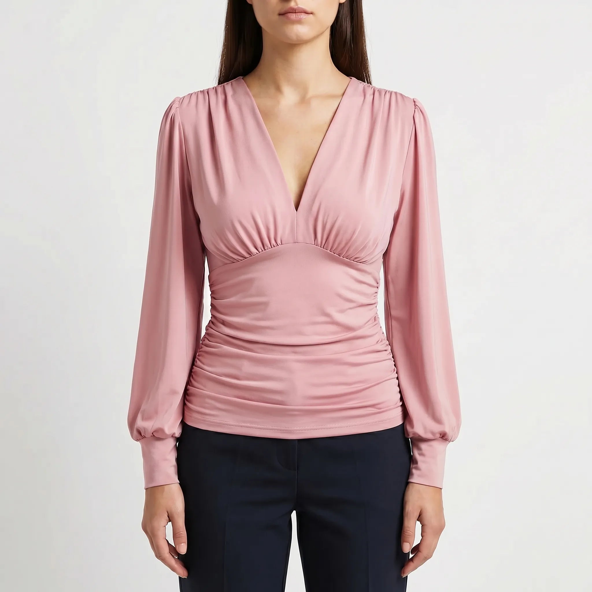 Ruched Waist Wrap Blouse