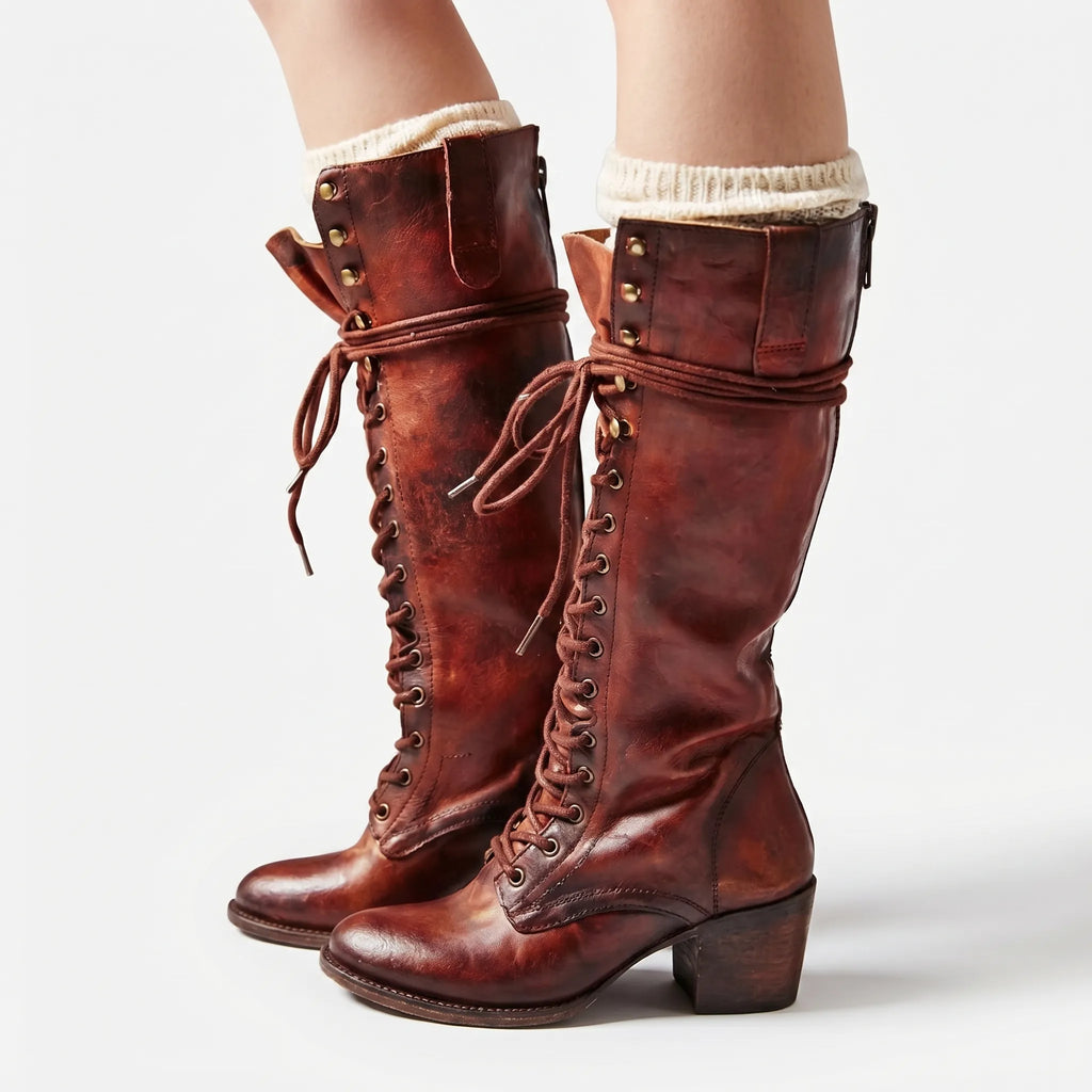 Lace Up Knee High Boots