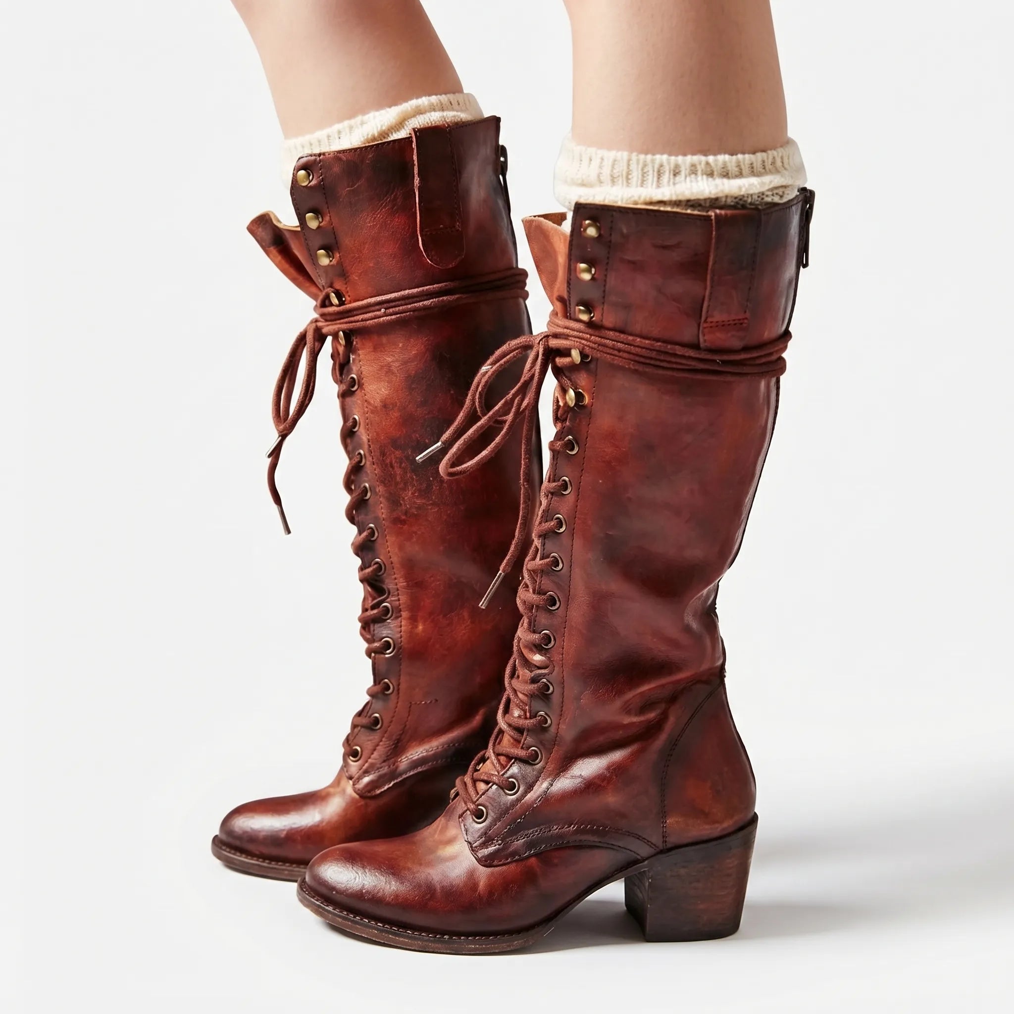 Lace Up Knee High Boots