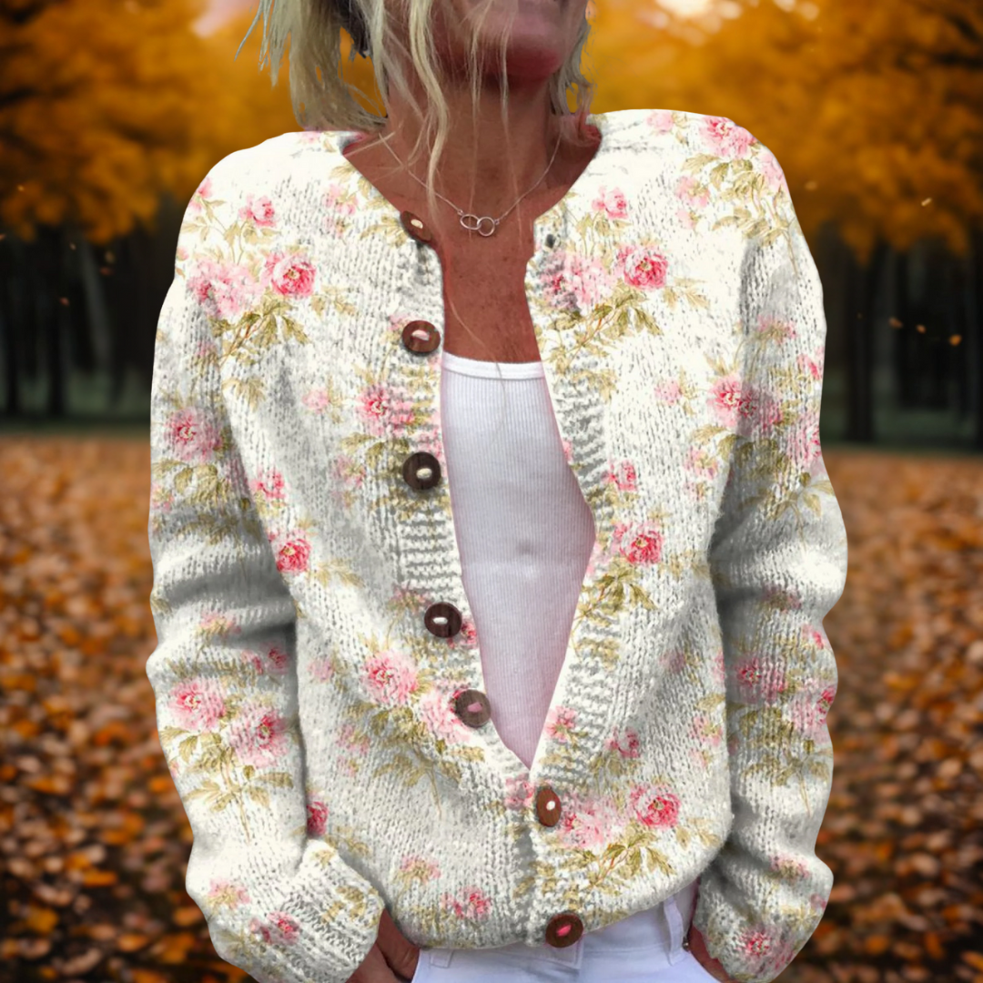 Women's Floral Print Open Front Knit Cardigan