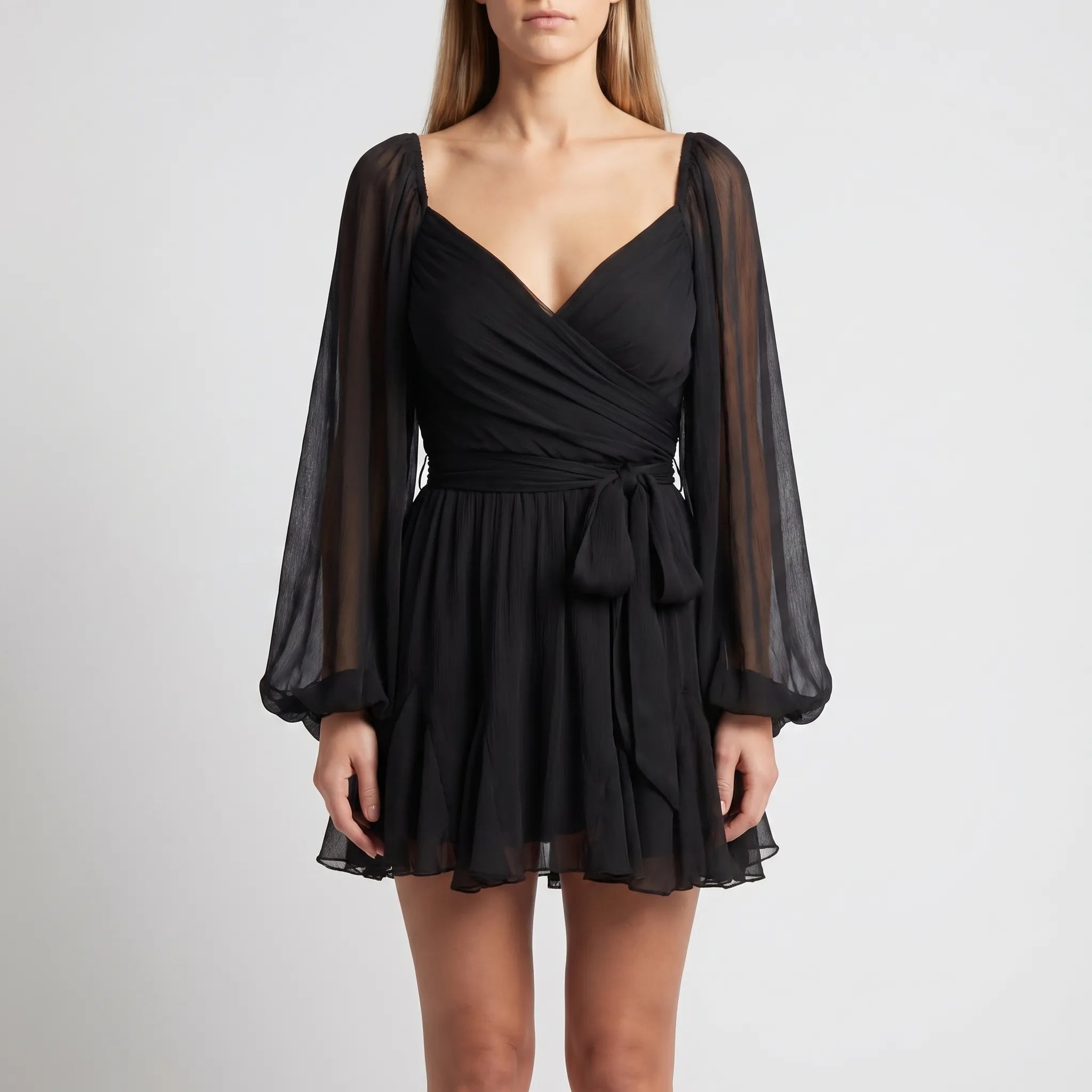 V-Neck Ruffle Hem Mini Dress