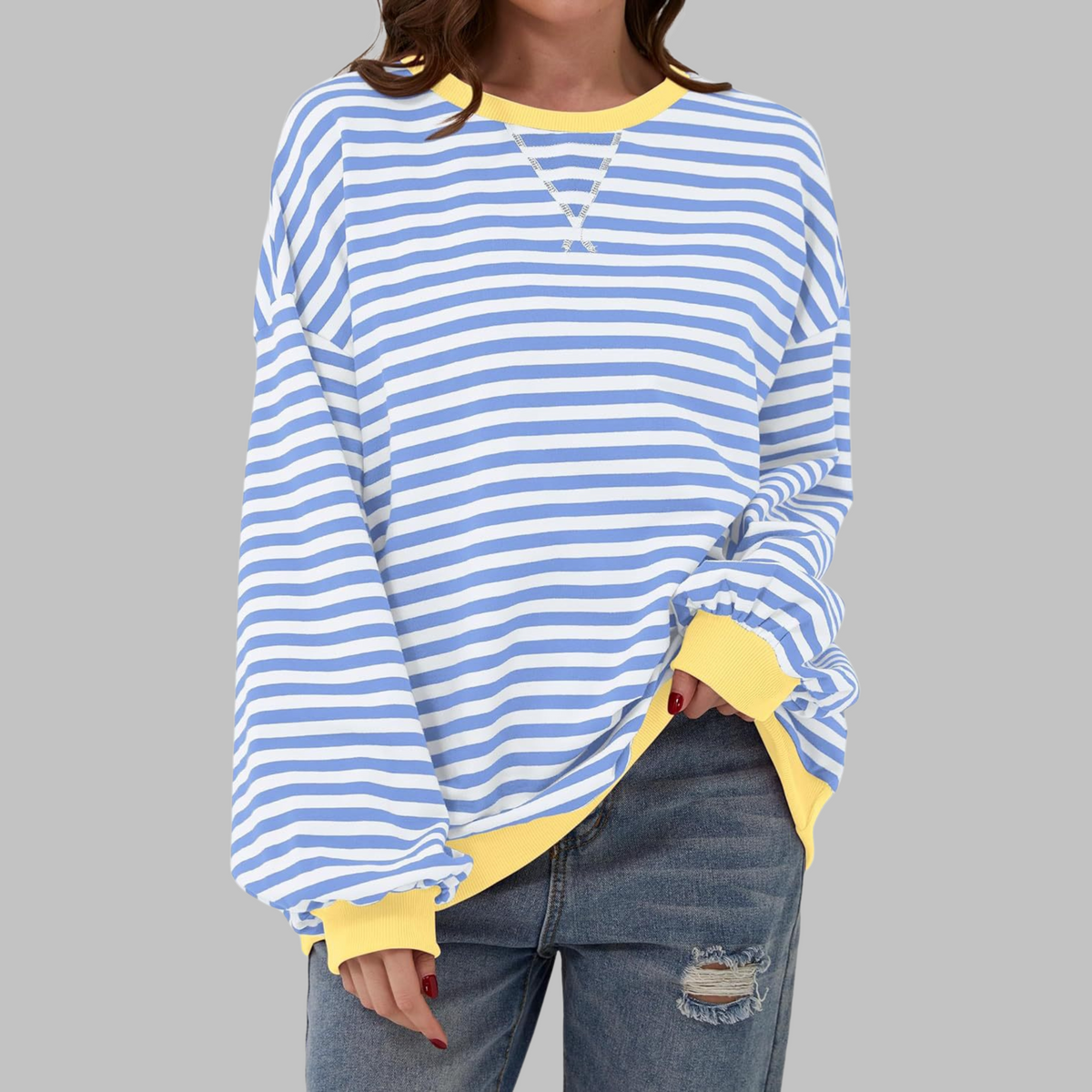 Women's Long Sleeve Striped Casual Sweatshirt