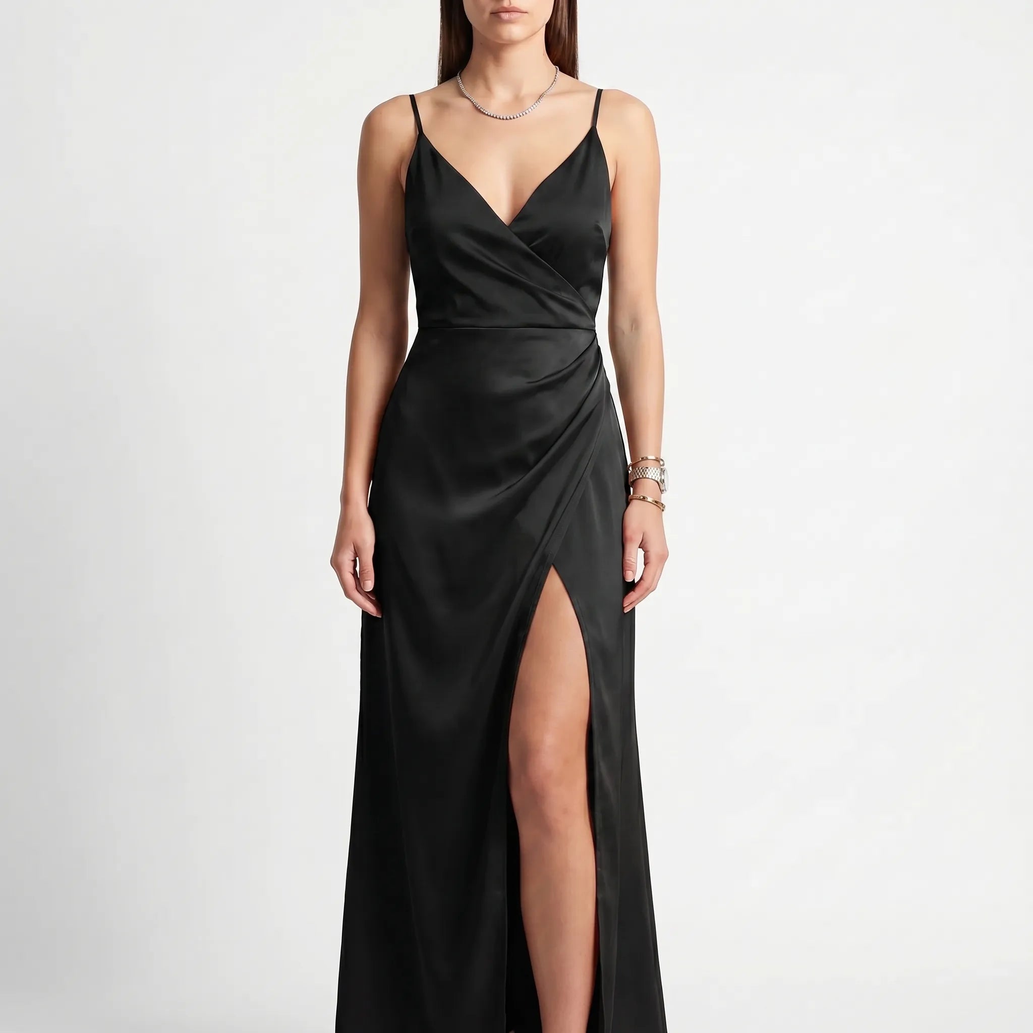 Cowl Neck High-Slit Maxi Dress