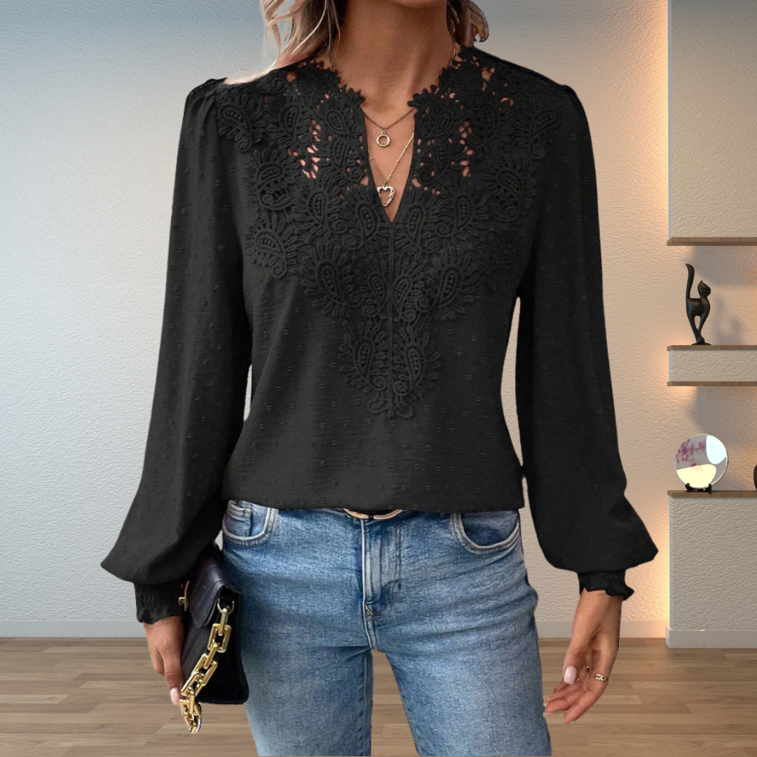 Women's Textured V-Neck Blouse - Black