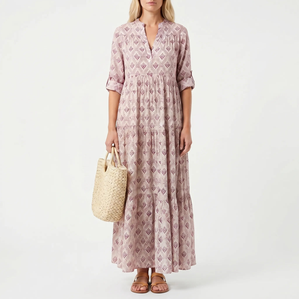 Women's Printed Maxi Dress - Boho Long Sleeve for Summer