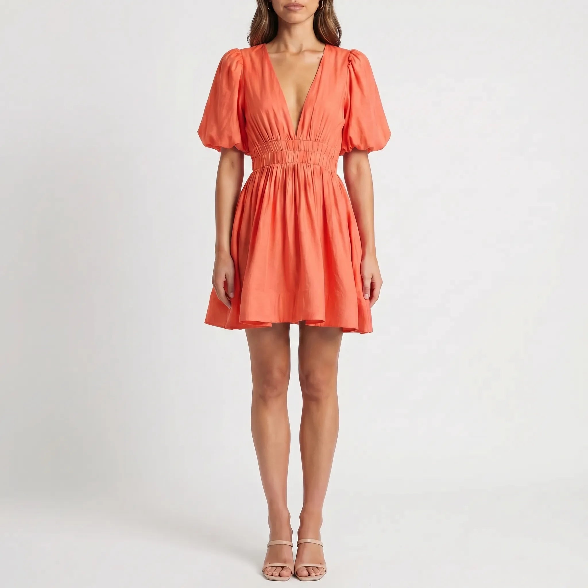 Puff Sleeve V-Neck Mini Dress