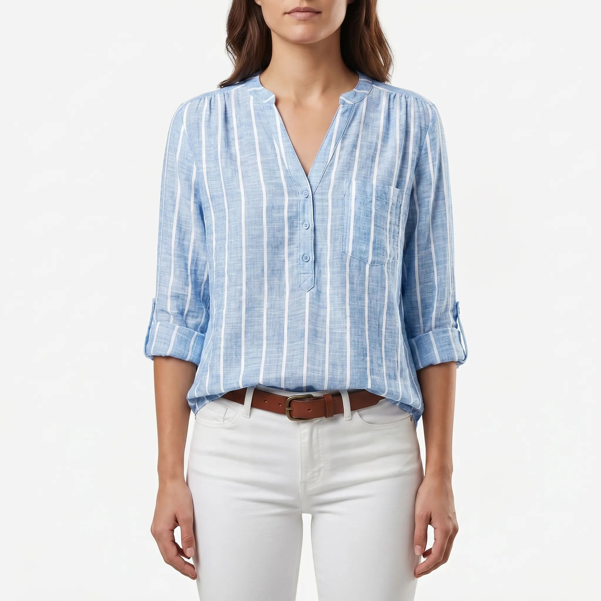 Striped V Neck Blouse