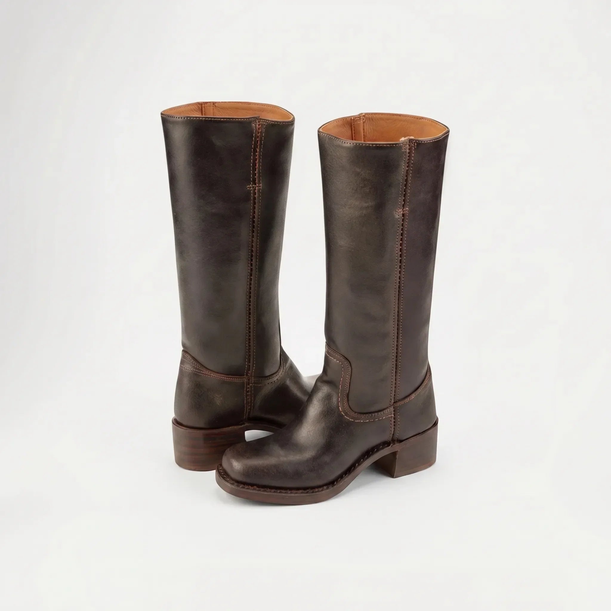 Square Toe Leather Knee High Boots