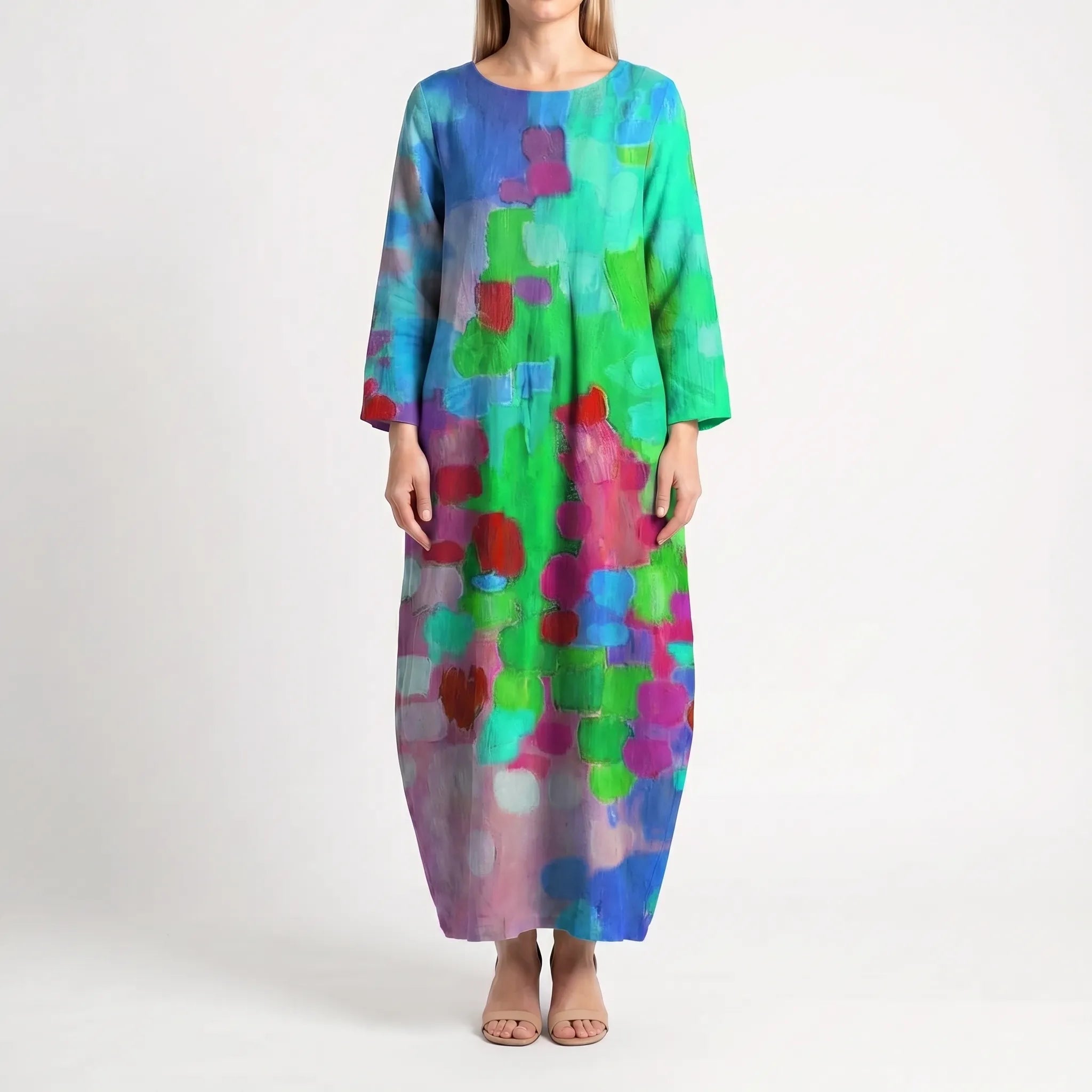 Women's Abstract Print Maxi Dress - Casual Loose Sundress