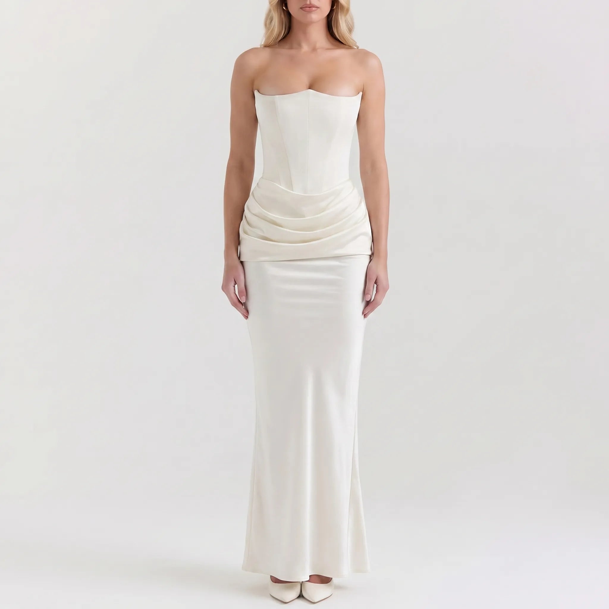 Draped Strapless Maxi Dress