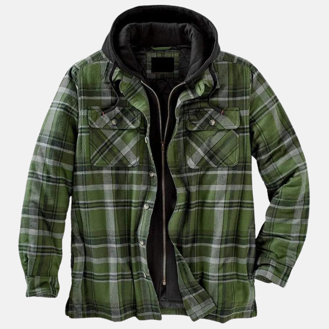 Men's Quilted Hooded Overshirt Jacket - Dark Green