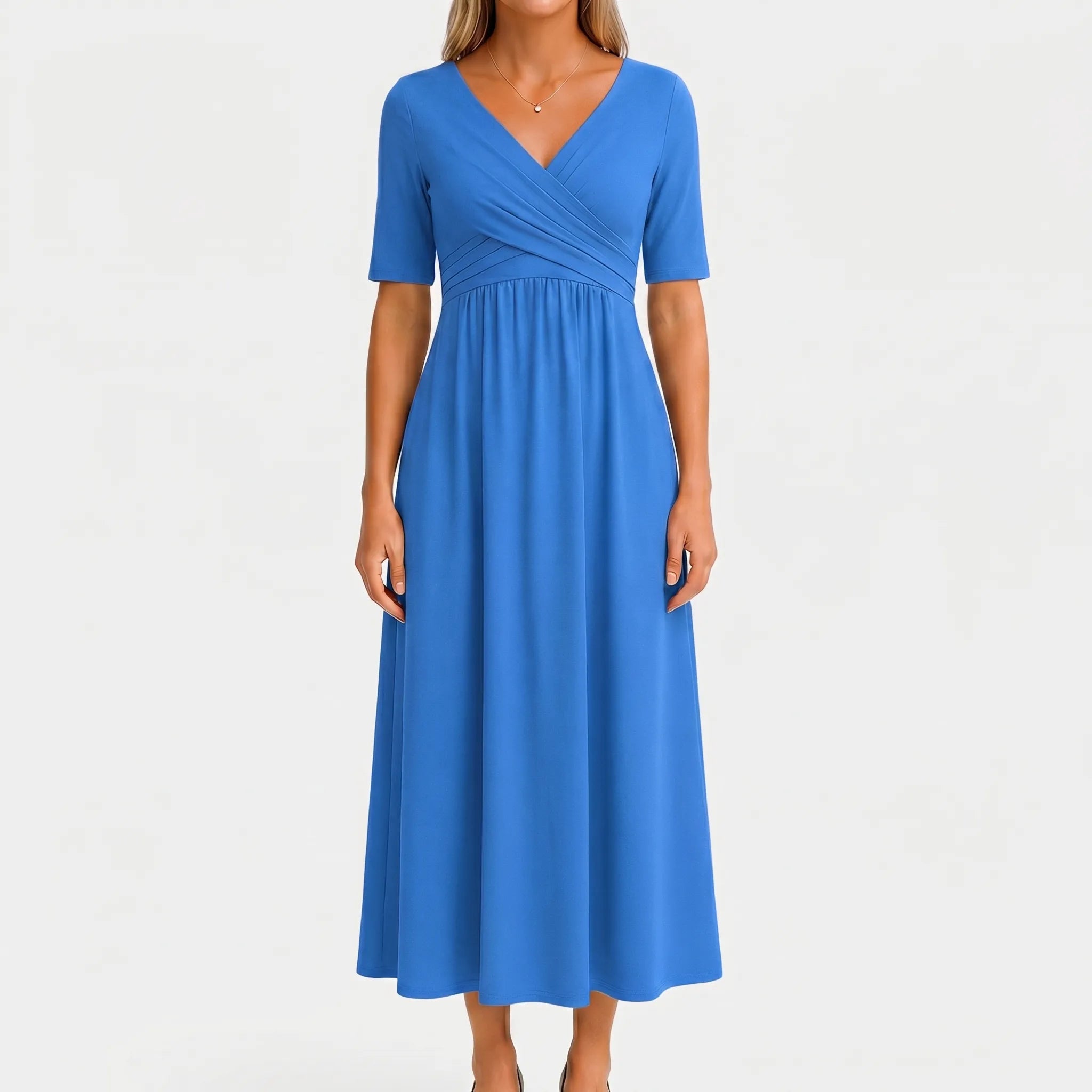 Short Sleeve Wrap Midi Dress