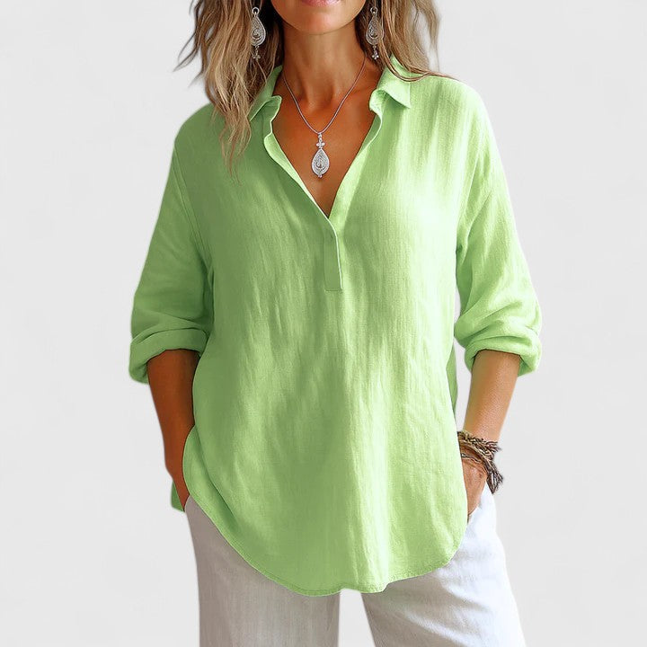 Women's Comfortable Linen Blouse - Green