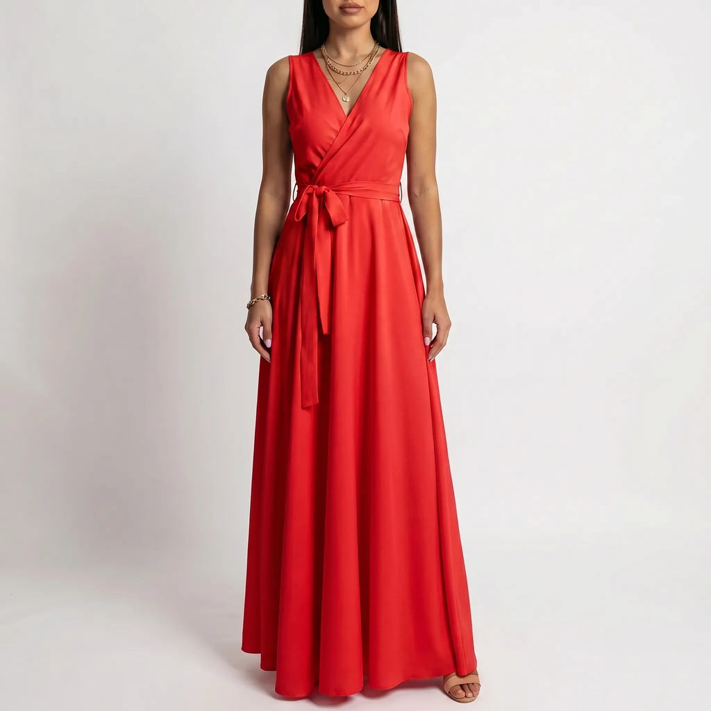 Women's Wrap Maxi Dress - Sleeveless for Wedding Guest