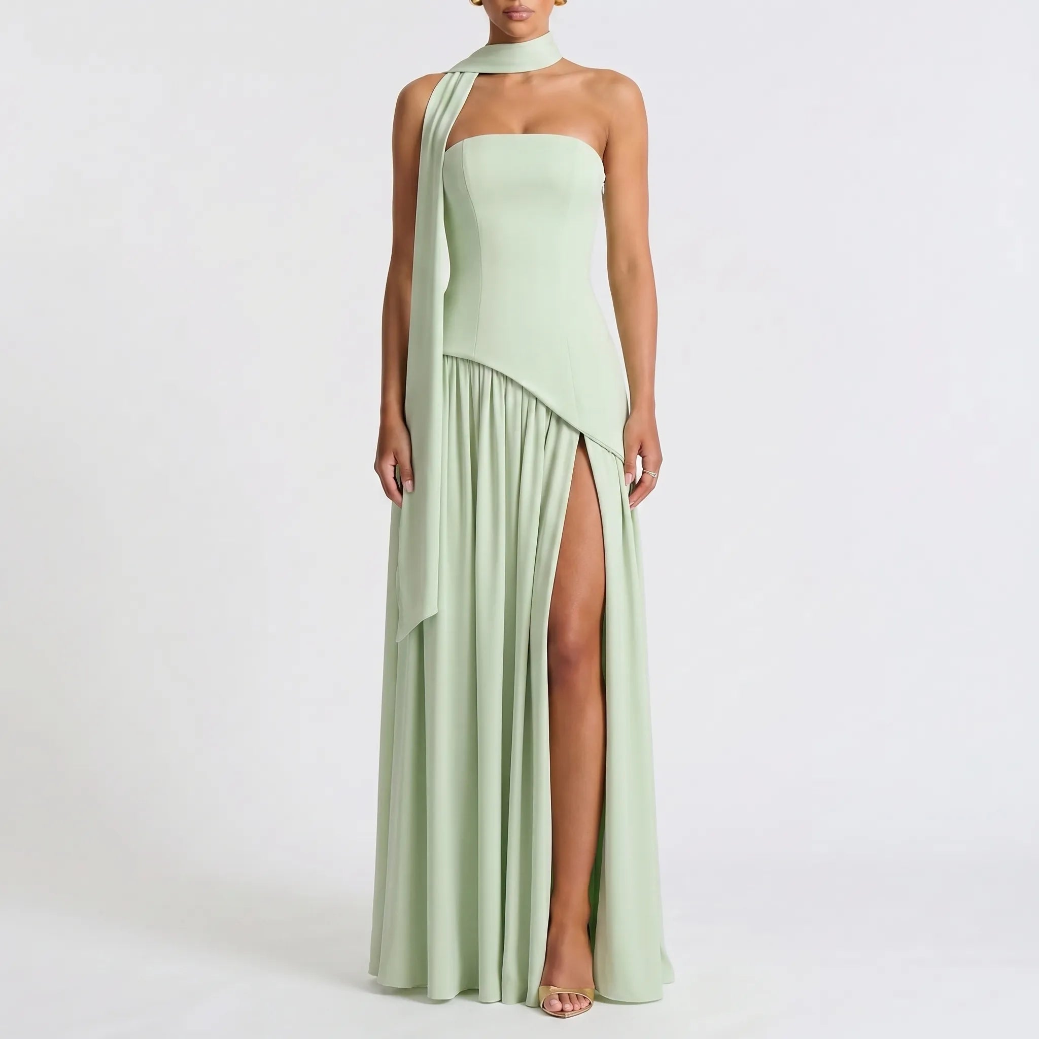 Strapless High-Low Maxi Dress