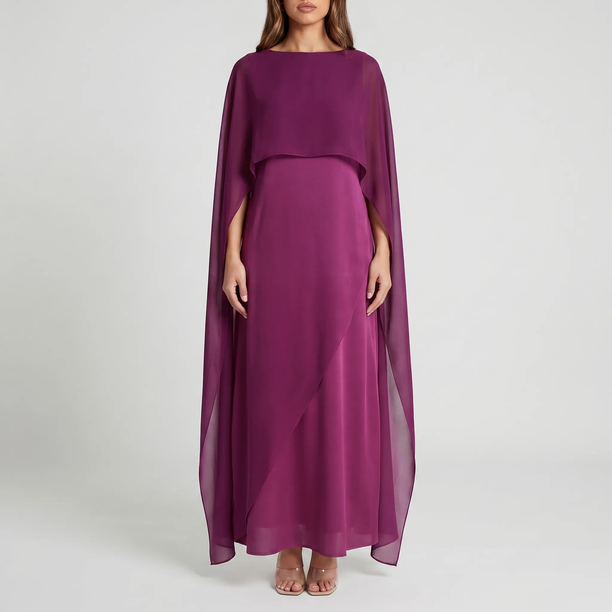 Women's Cape Maxi Dress - Elegant Flowing for Wedding Guest