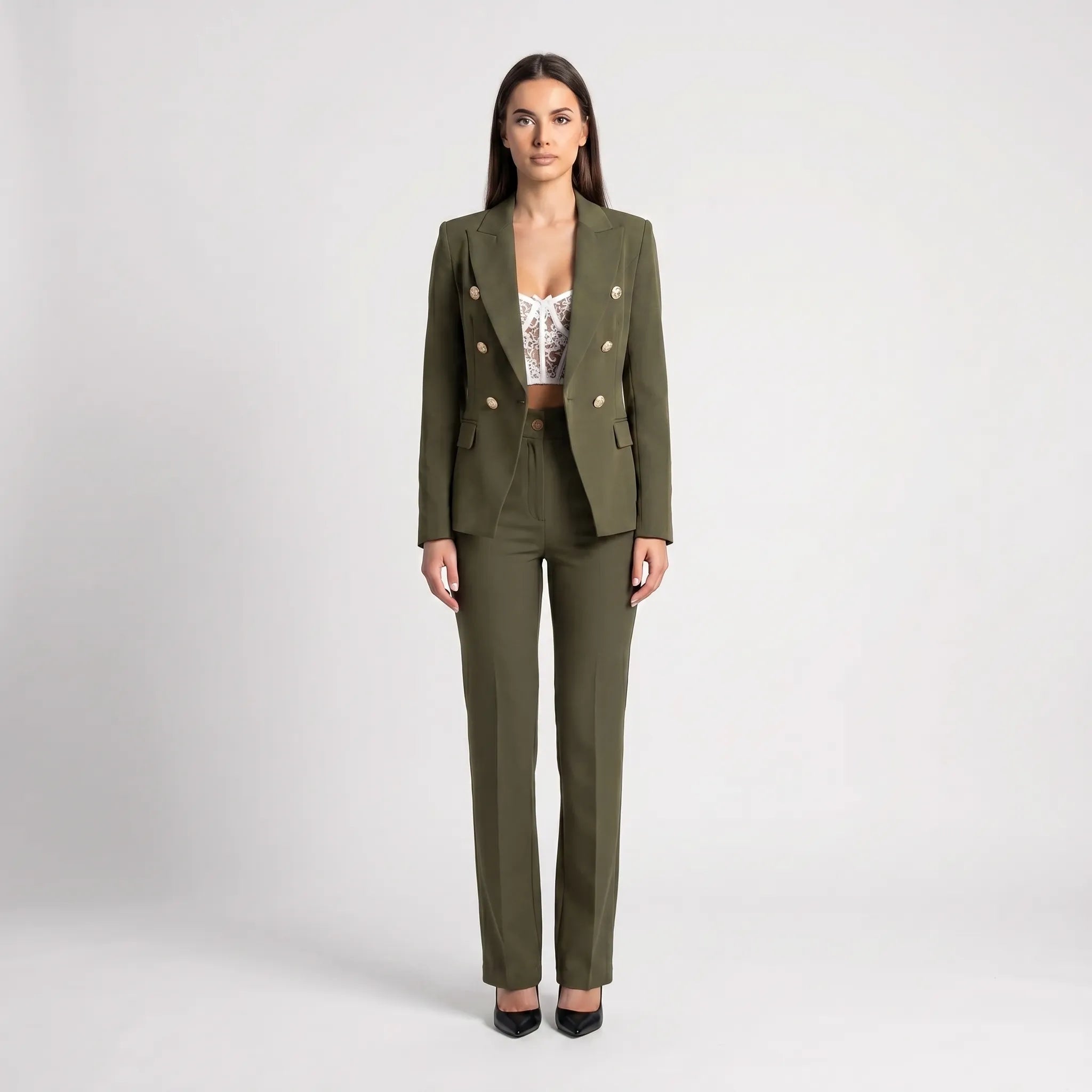 Women's Tailored Blazer and Pants 2 Piece Suit Set