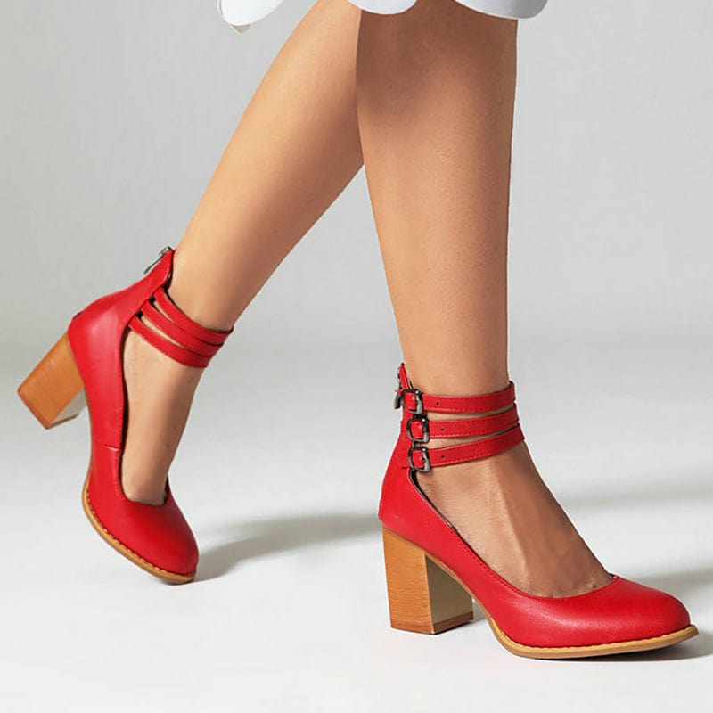 Women's Triple Buckle Block Heel Ankle Boots