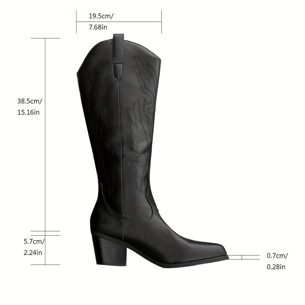Women's Black Wide Calf Western Cowboy Boots