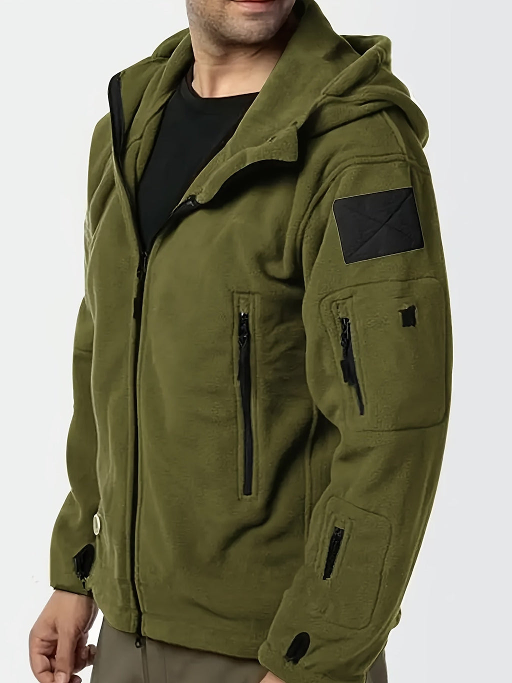 Men's Rugged Hooded Zip-Up Jacket with Zip Pockets
