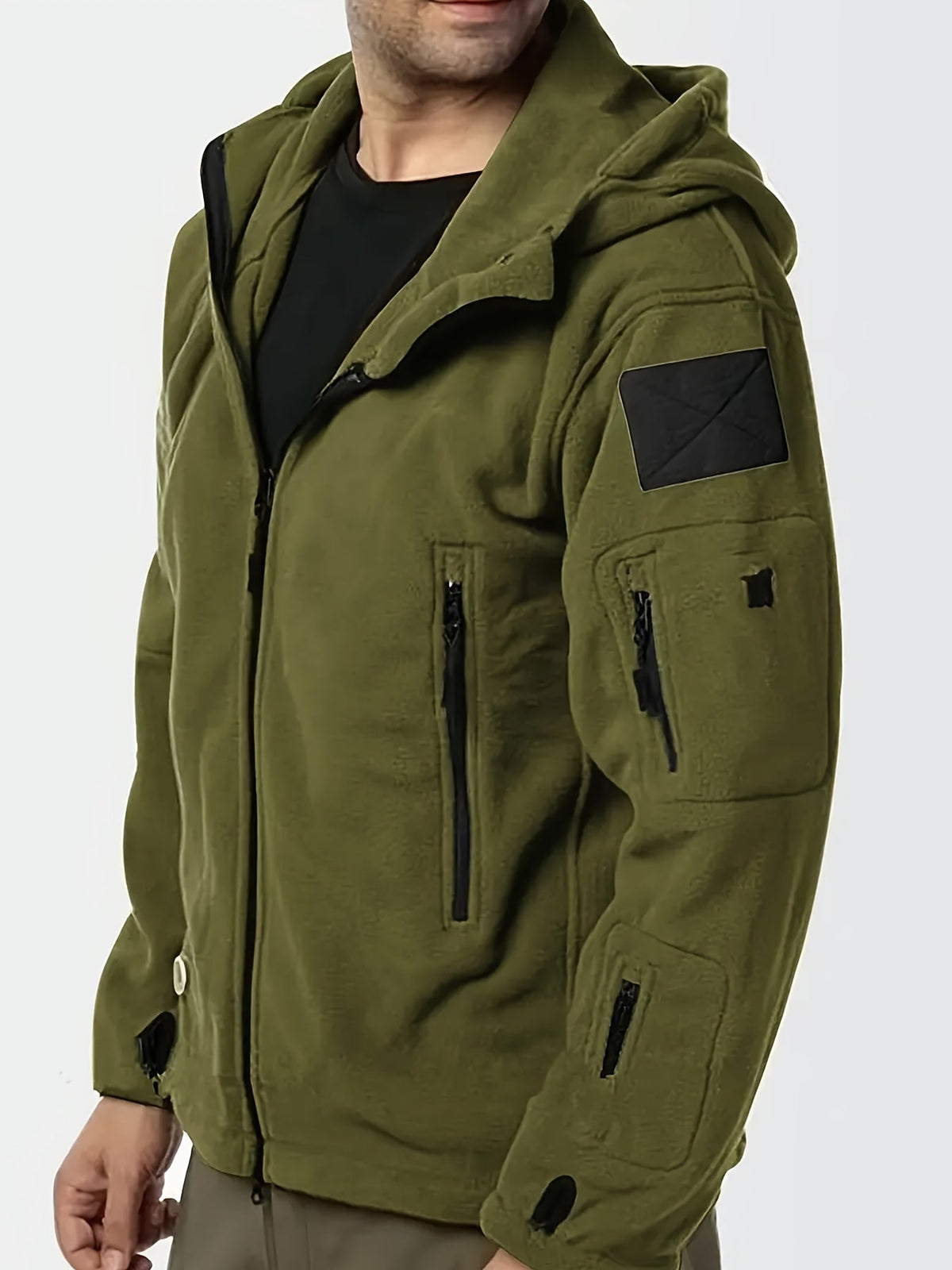 Men's Rugged Hooded Zip-Up Jacket with Zip Pockets