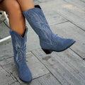 Women's Navy Blue Wide Calf Cowboy Boots