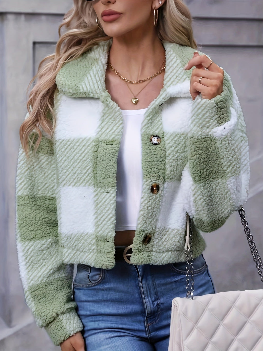 Women's Cropped Plaid Button-Front Jacket