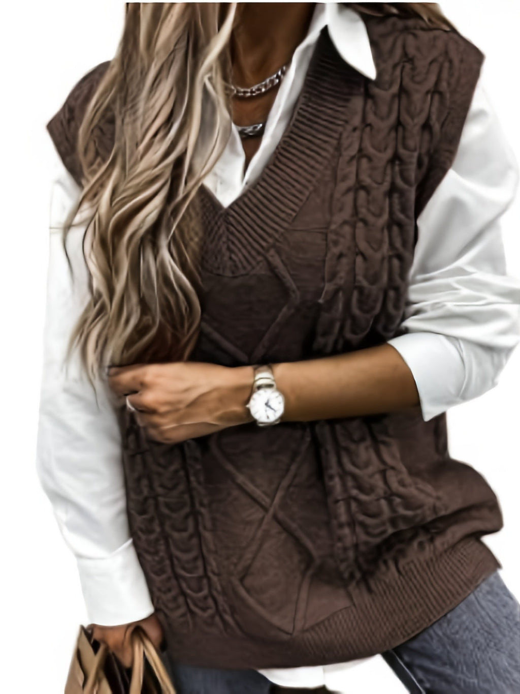 Women's Cable-Knit V-Neck Sweater Vest