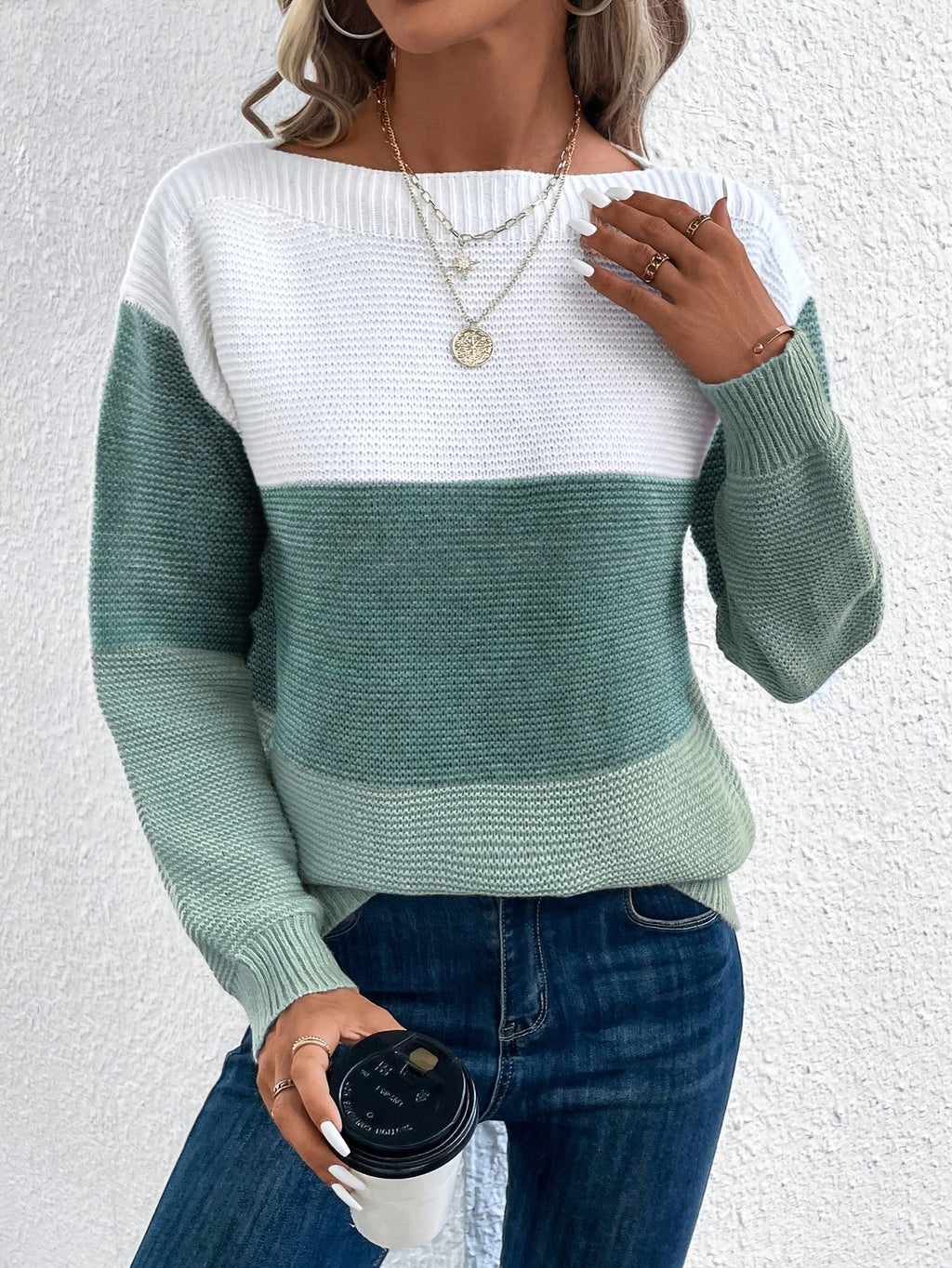 Women's Color-Blocked Drop-Shoulder Knit Sweater